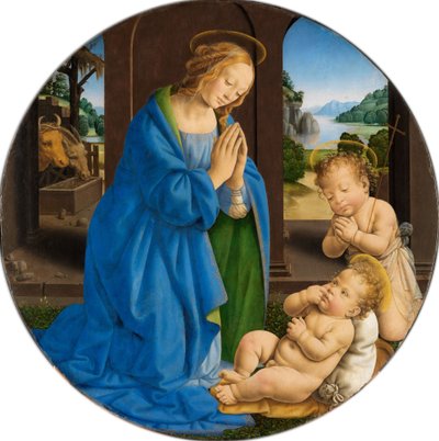 Maria som tillber barnet, med Johannesbarnet av Lorenzo di Credi