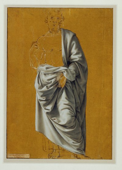 Studie av draperi för figuren av Sankt Bartolomeus ... av Lorenzo di Credi