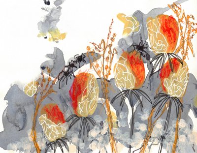 Orange banksia med spindlar av Lori Ann Folz