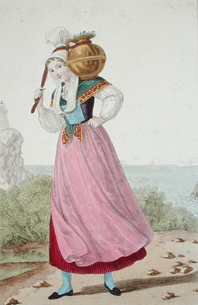 Mejeri i Cherbourg-regionen, ca 1820 (färg litho) av Louis Marie (after) Lante