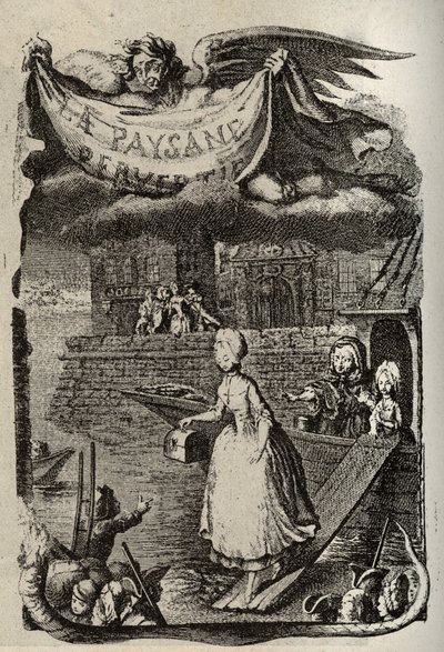 Illustration till "Den perverterade bonden eller stadens faror" av Restif de La Bretonne (1734-1806) fransk författare. Gravyr av Binet från 1700-talet. av Louis (after) Binet