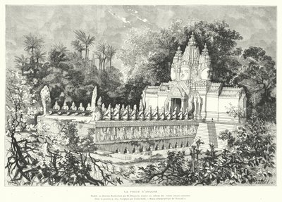 Porten till Angkor, Kambodja (gravyr) av Louis (after) Delaporte