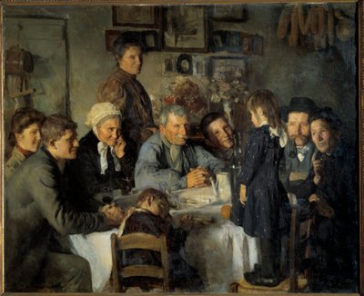 Guldbröllopet Familjens måltid av bönder. Målning av Louis Adolphe Dechenaud (1868-1926) 1909 sön. 1,66x2,03 m Dijon, Musee des Beaux Arts av Louis Adolphe Dechenaud