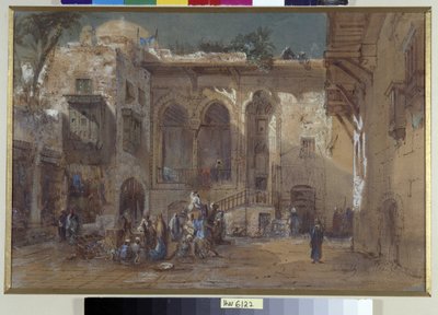 Ett livligt torg i Kairo, Egypten av Louis Amable Crapelet