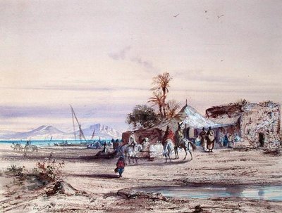 Tunisiskt landskap (akvarell på papper) av Louis Amable Crapelet