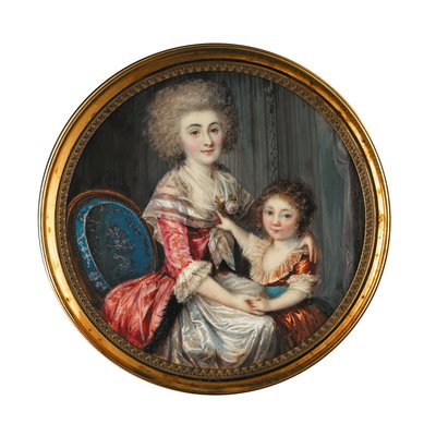 En ung dam som heter Madame de Genlis och omfamnar sin unge son av Louis Andre Fabre