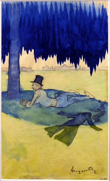 Man skydd under ett träd, ca 1887 (akvarell på papper) av Louis Anquetin