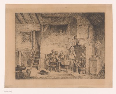Företag i 1500-talskläder på en pub Le recit au cabaret av Louis Antoine Carolus