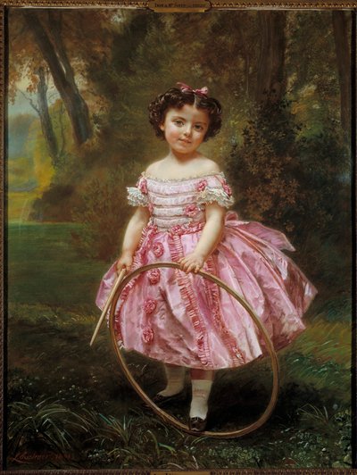 Mademoiselle Ehrler: Liten flicka som leker med en båge, målning av Louis Antoine Leon Riesen (1808-1878) av Louis Antoine Leon Riesener