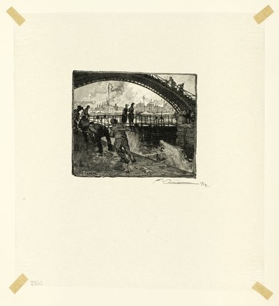 Slussen i Canal Saint-Martin, plansch sex från Le Long de la Seine et des Boulevards av Louis Auguste Lepère
