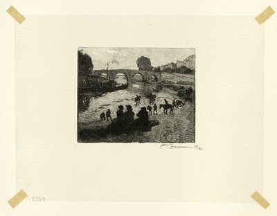 Hästdammen vid Pont Marie, plansch tio från Le Long de la Seine et des Boulevards av Louis Auguste Lepère