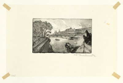 Louvren, sedd från Pont-Neuf, plansch tretton från Le Long de la Seine et des Boulevards av Louis Auguste Lepère