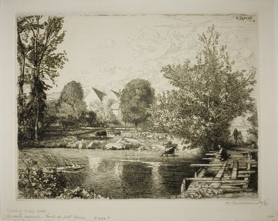 Den gamla gångbron, Petit Morins stränder av Louis Auguste Lepère