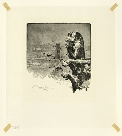 Vampyren i Notre-Dame, plansch nio ur Le Long de la Seine et des Boulevards av Louis Auguste Lepère