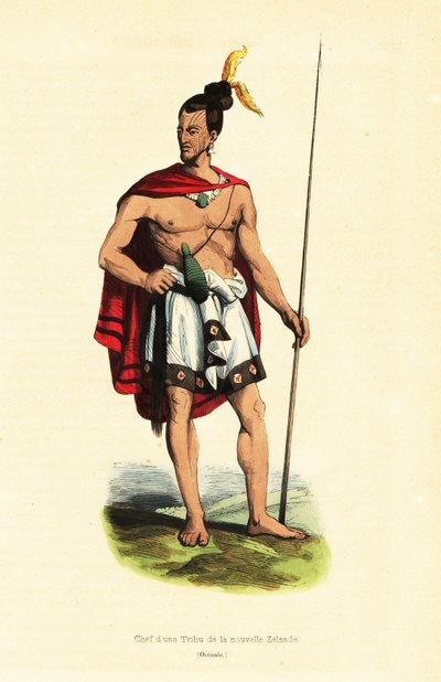 Maorihövdingen i Houa-Houa (Uawa), Tolaga Bay, North Island, Nya Zeeland av Louis Auguste de (after) Sainson