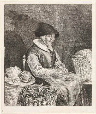 Coclers, L B, Gammal kvinna som doppar bönor (1780, Rijksmuseum Amsterdam) av Louis Bernard Coclers