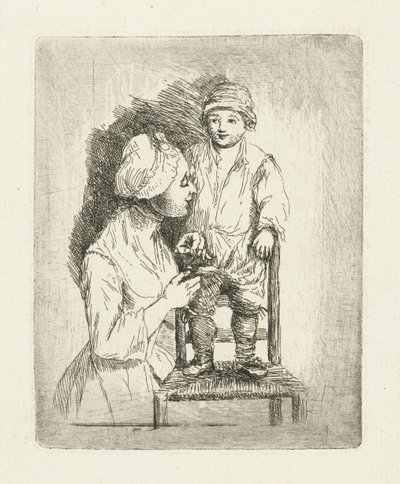 En mamma knäpper sin sons byxor av Louis Bernard Coclers