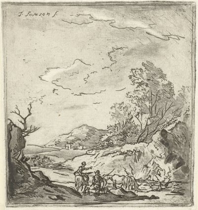 Landskap med ryttare och herde av Louis Bernard Coclers
