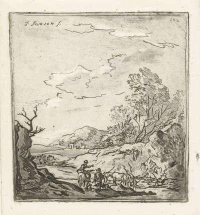 Landskap med ryttare och herde av Louis Bernard Coclers