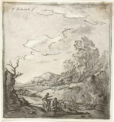 Landskap med ryttare och herde av Louis Bernard Coclers