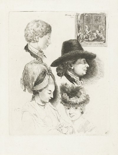 Studieblad med porträtt av Louis Bernard Coclers och hans familj av Louis Bernard Coclers