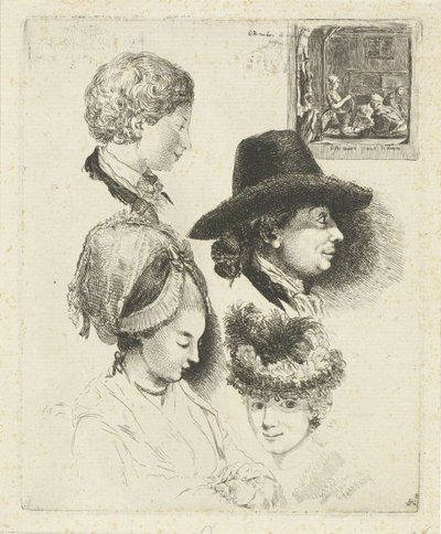 Studieblad med porträtt av Louis Bernard Coclers och hans familj av Louis Bernard Coclers