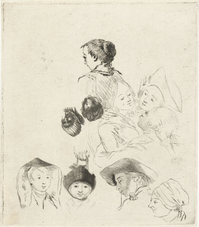 Studieblad med tio huvuden av Louis Bernard Coclers