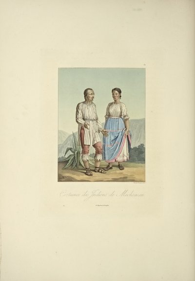 Kostymer av mechoakanska indianerna, illustration från "Views of the Cordilleras and Monuments of the Indigenous Peoples of America" ​​av Alexander von Humboldt och Aime Bonpland av Louis Bouquet