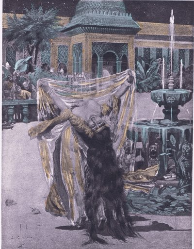 The Soldan of Babylons dotter dansar, illustration från Decameron of Boccaccio publicerad av Navarre Society 1930-talet (litho) av Louis Chalon
