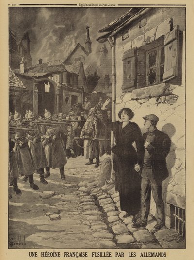 Tyska krigsförbrytelser: en ung kvinna skjuten av en skjutgrupp i en fransk by, första världskriget av Louis Charles (after) Bombled