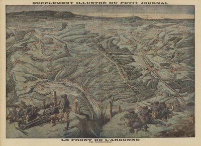 Panoramaudsigt over Argonne Forest esctor of the Western Front, World War Iswed av Louis Charles (after) Bombled