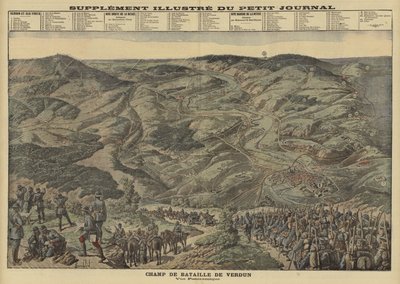 Panoramautsikt över slagfältet i Verdun, Frankrike, första världskriget av Louis Charles (after) Bombled