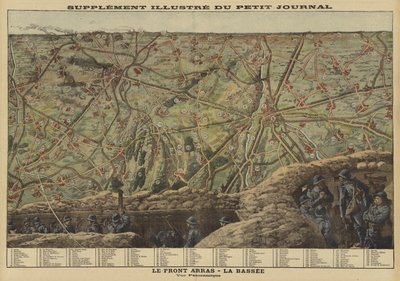 Panoramavy över sektorn av västfronten mellan Arras och La Bassee, Frankrike, första världskriget av Louis Charles (after) Bombled