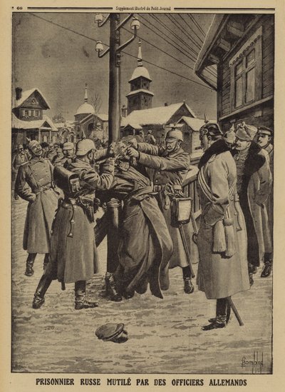 Rysk krigsfånge stympad av tyska officerare, första världskriget av Louis Charles (after) Bombled