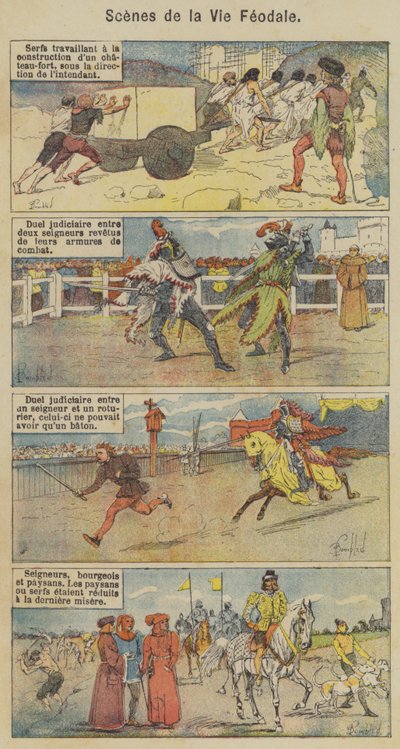 Scenes de la Vie Feodale (färg litho) av Louis Charles (after) Bombled