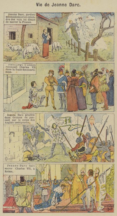 Joan of Arcs liv (litho i färg) av Louis Charles (after) Bombled