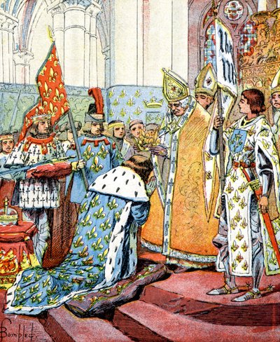 Kröning av den franske kungen Karl VII i närvaro av Jeanne d