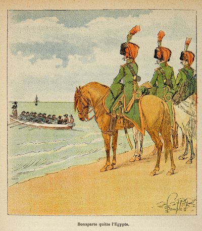 Illustration av Bombled Louis (1862-1927) från boken "The Memorial of Saint Helene" av greve Emmanuel de Las Cases (1766-1842): Bonaparte lämnade Egypten den 23 augusti 1799, privat samling av Louis Charles Bombled