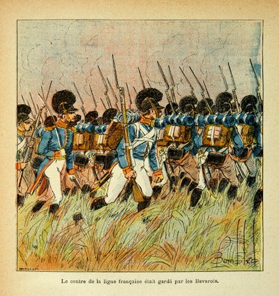 Illustration av Bombled Louis (1862-1927) från boken "The Memorial of Saint Helene" av greve Emmanuel de Las Cases (1766-1842): Bavarian Armee integrerad med Armee of Napoleon, Privat samling av Louis Charles Bombled
