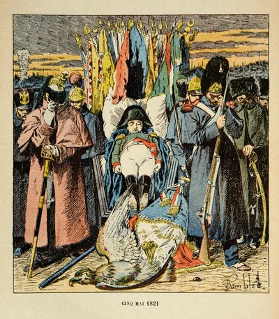 Illustration av Bombled Louis (1862-1927) från boken "The Memorial of Saint Helene" av greve Emmanuel de Las Cases (1766-1842): Allegory, Armee hyllar kejsaren efter hans död, Privat samling av Louis Charles Bombled