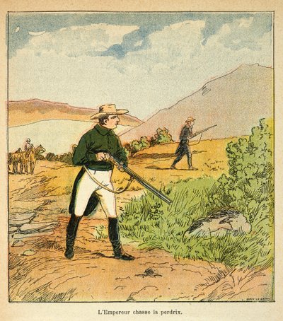 Illustration av Bombled Louis (1862-1927) från boken "The Memorial of Saint Helene" av greve Emmanuel de Las Cases (1766-1842): Napoleon på jakt med Las Cases i Ste Helene i augusti 1816, privat samling av Louis Charles Bombled