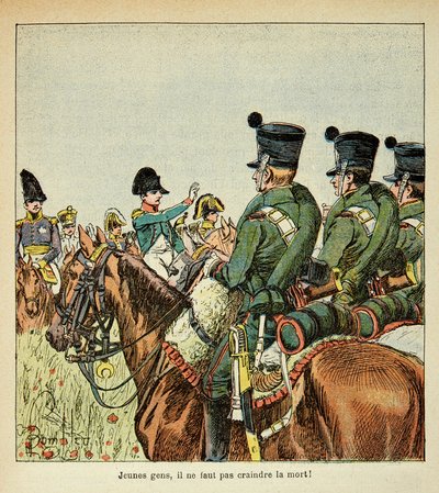 Illustration av Bombled Louis (1862-1927) från boken "The Memorial of Saint Helene" av greve Emmanuel de Las Cases (1766-1842): Napoleon harangue the trurops, Private Collection av Louis Charles Bombled