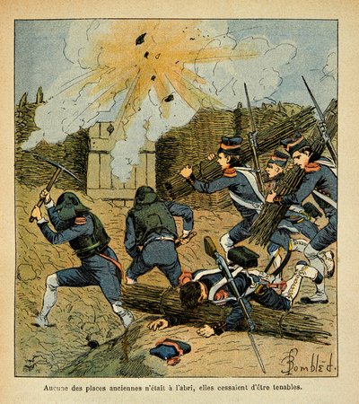 Illustration av Bombled Louis (1862-1927) från boken "The Memorial of Saint Helene" av greve Emmanuel de Las Cases (1766-1842): Belägringen av en stad, privat samling av Louis Charles Bombled