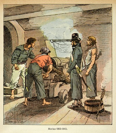 Illustration av Bombled Louis (1862-1927) från boken "The Memorial of Saint Helene" av greve Emmanuel de Las Cases (1766-1842): Franska sjömän mellan 1805 och 1815, privat samling av Louis Charles Bombled