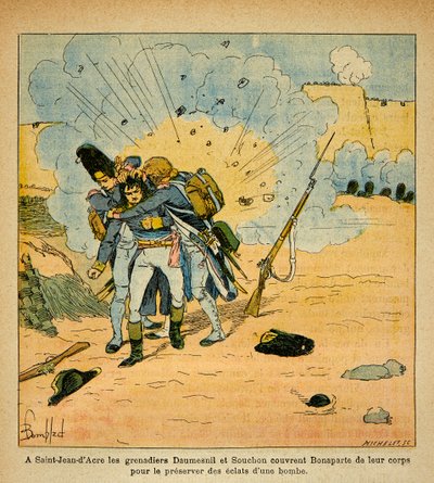 Illustration av Bombled Louis (1862-1927) från boken "The Memorial of Saint Helene" av greve Emmanuel de Las Cases (1766-1842): Vid belägringen av Saint Jean d