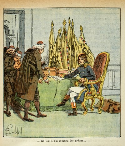 Illustration av Bombled Louis (1862-1927) från boken "The memorial se Sainte Helene" av greve Emmanuel de Las Cases (1766-1842): Under den italienska kampanjen räddar Bonaparte präster, Privat samling av Louis Charles Bombled