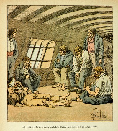 Illustration af Bombled Louis (1862-1927) fra bogen "The memorial se Sainte Helene" af Grev Emmanuel de Las Cases (1766-1842): Franske fanger på de engelske pontoner, Private collectionswed av Louis Charles Bombled
