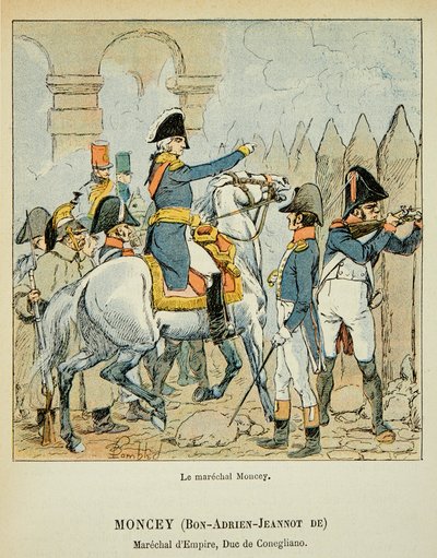 Illustration av bombade Louis (1862-1927) från boken "The Memorial of Saint Helene" av greve Emmanuel de Las Cases (1766-1842): Marechal Bon Adrien Jeannot de Moncey (1754-1842), hertig av Conegliano, privat samling av Louis Charles Bombled