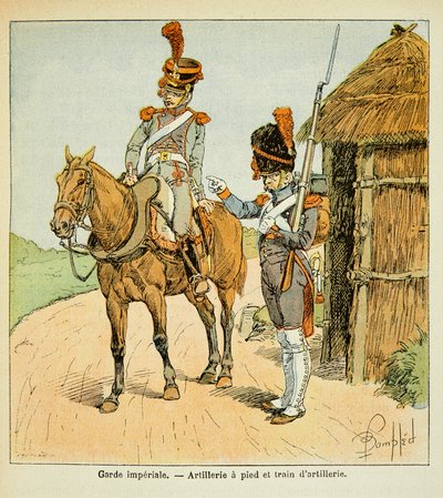 Illustration av den bombade Louis (1862-1927) från boken "The Memorial of Saint Helene" av greve Emmanuel de Las Cases (1766-1842): Kejsergardet: Artilleri till fots och artilleritåg, privat samling av Louis Charles Bombled