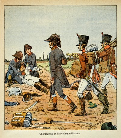 Illustration av den bombade Louis (1862-1927) från boken "The Memorial of Saint Helene" av greve Emmanuel de Las Cases (1766-1842): Porträtt av militärkirurger och sjuksköterskor i Great Armee, privat samling av Louis Charles Bombled
